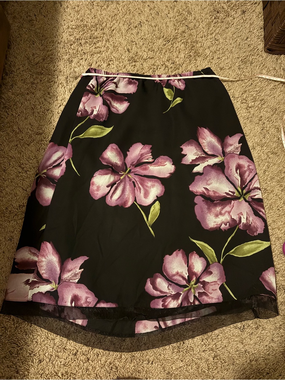 George Black Midi Skirt with Purple Floral Print